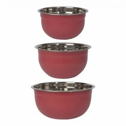 Coupon 👍 Now Designs Stainless Steel Mixing Bowls (Set Of 3) | Matte Carmine ❤️