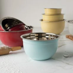 Hot Sale 🎁 Now Designs Stainless Steel Mixing Bowls (Set Of 3) | Matte Robins Egg 💯 -Mason Cash Shop 5205005 nd f21 matte steel mixing bowls style