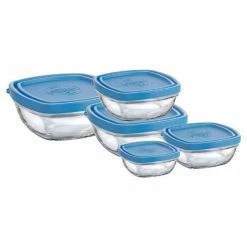 Best Pirce 🔔 Duralex Lys 5-Piece Stackable Square Glass Bowls With Lids 🎁