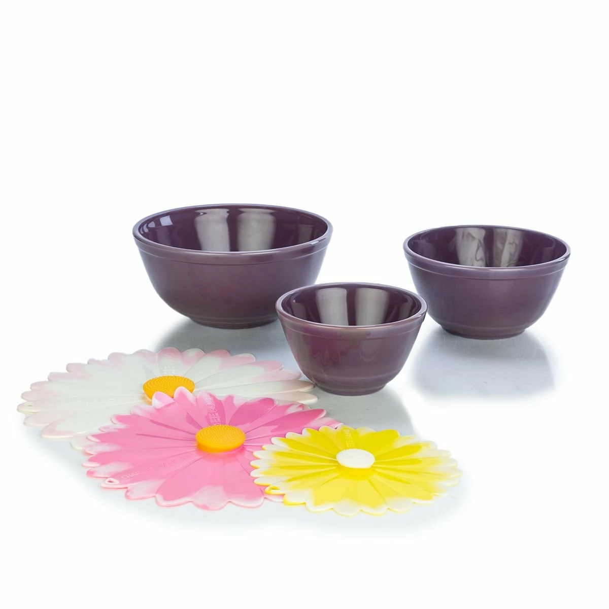Buy ๐ Mosser Glass Mixing Bowl Set With Silicone Lids | Eggplant & Daisies ๐ 3 Buy ๐ Mosser Glass Mixing Bowl Set With Silicone Lids | Eggplant & Daisies ๐